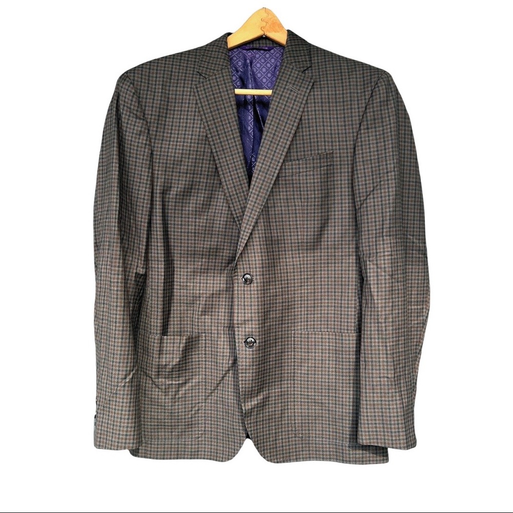 Ted Baker Endurance 100% Wool 2-Button Check Sport Coat Size 42R